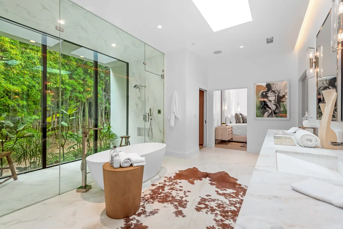 Modern bathroom with exposed shower